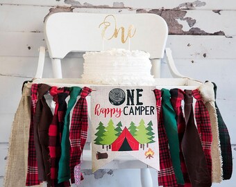 Camping 1st Birthday Highchair Banner - Lumberjack Theme