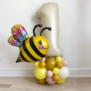 Bumble Bee First Birthday Balloons, Bee Birthday Decorations, Yellow and Pink Balloon Tower, Bee Party Decor, Bumble Bee 1st Birthday