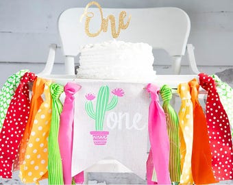 Guirnalda para trona: Cactus Primer Cumpleaños - Decoración Fiesta Rosa