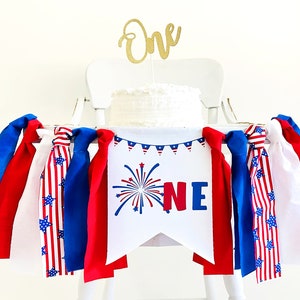 FINAL SALE 4th of July 1st Birthday Decor, Fireworks First Birthday Highchair Banner, Summer Birthday Party, One Year Old Party Decoration
