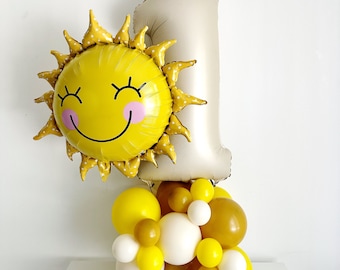 First Trip Around The Sun Birthday Balloons, Little Sunshine Balloon Tower, Boho 1st Birthday Party Decor