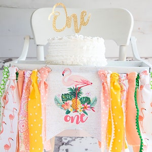FINAL SALE Flamingo Highchair Banner, Flamingo 1st Birthday, Flamingo 1st Birthday Banner,  Flamingo Party Banner, Tropical Birthday Party