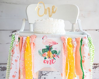 FINAL SALE Flamingo Highchair Banner, Flamingo 1st Birthday, Flamingo 1st Birthday Banner,  Flamingo Party Banner, Tropical Birthday Party
