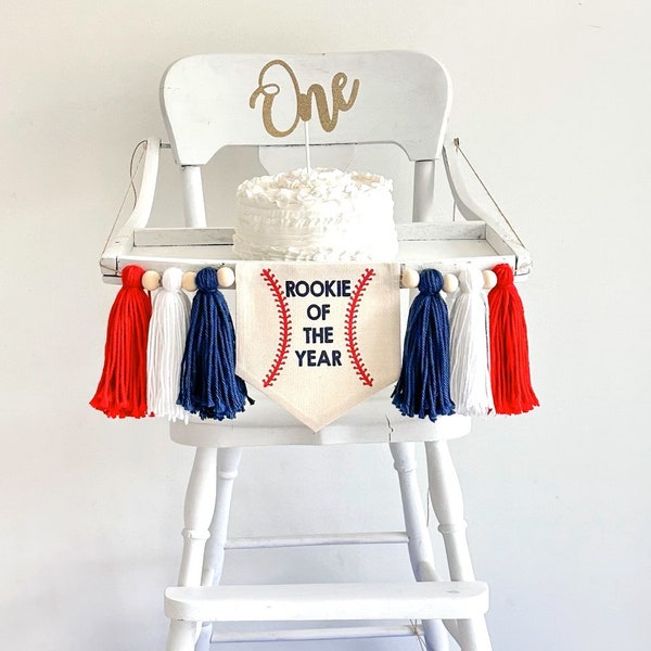 Rookie of the Year 1st Birthday Tassel Banner, Baseball Highchair Decoration,  Little Slugger First Birthday Party Sign, Cake Smash Pennant