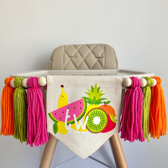 TWOtti Frutti 2nd Birthday Party Decorations, Fruit Second Birthday High Chair Banner, Summer Photo Prop Sign, Two Sweet Cake Smash