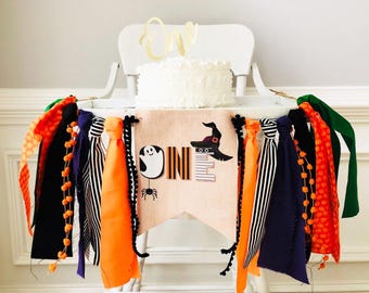 Halloween 1st Birthday Banner: Spooky Highchair Decor in Fall Colors