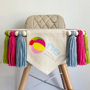 Decoraciones para fiesta de primer cumpleaños con pelotas saltarinas, pancarta para trona de primer cumpleaños con tema de pelota de playa de verano, decoración para primer cumpleaños