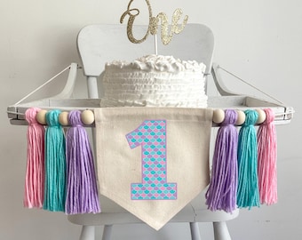Mermaid 1st Birthday Party Decorations, Under the Sea First Birthday High Chair Banner, Oneder the Sea Mermaid First Birthday Theme Décor