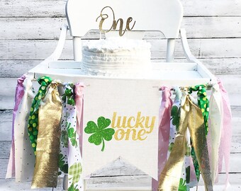 Lucky One 1st Birthday Banner: Glitter St. Patrick's Day Highchair Decor