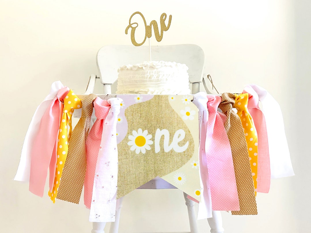 Daisy First Birthday Party Highchair Banner, Groovy One Banner, Retro ...