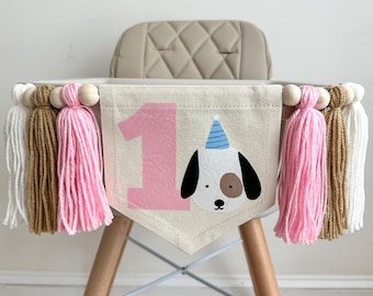 Dog Birthday Decorations, Baby First Birthday, High Chair Banner, Puppy Decorations for Party, Let's Pawty, One Banner, Tassel Garland