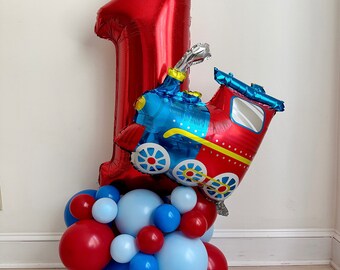 Choo Choo Train 1st Birthday Balloon Tower, Train Decorations, Train High Chair Banner, First Birthday Party Sign, Celebrate One Balloons