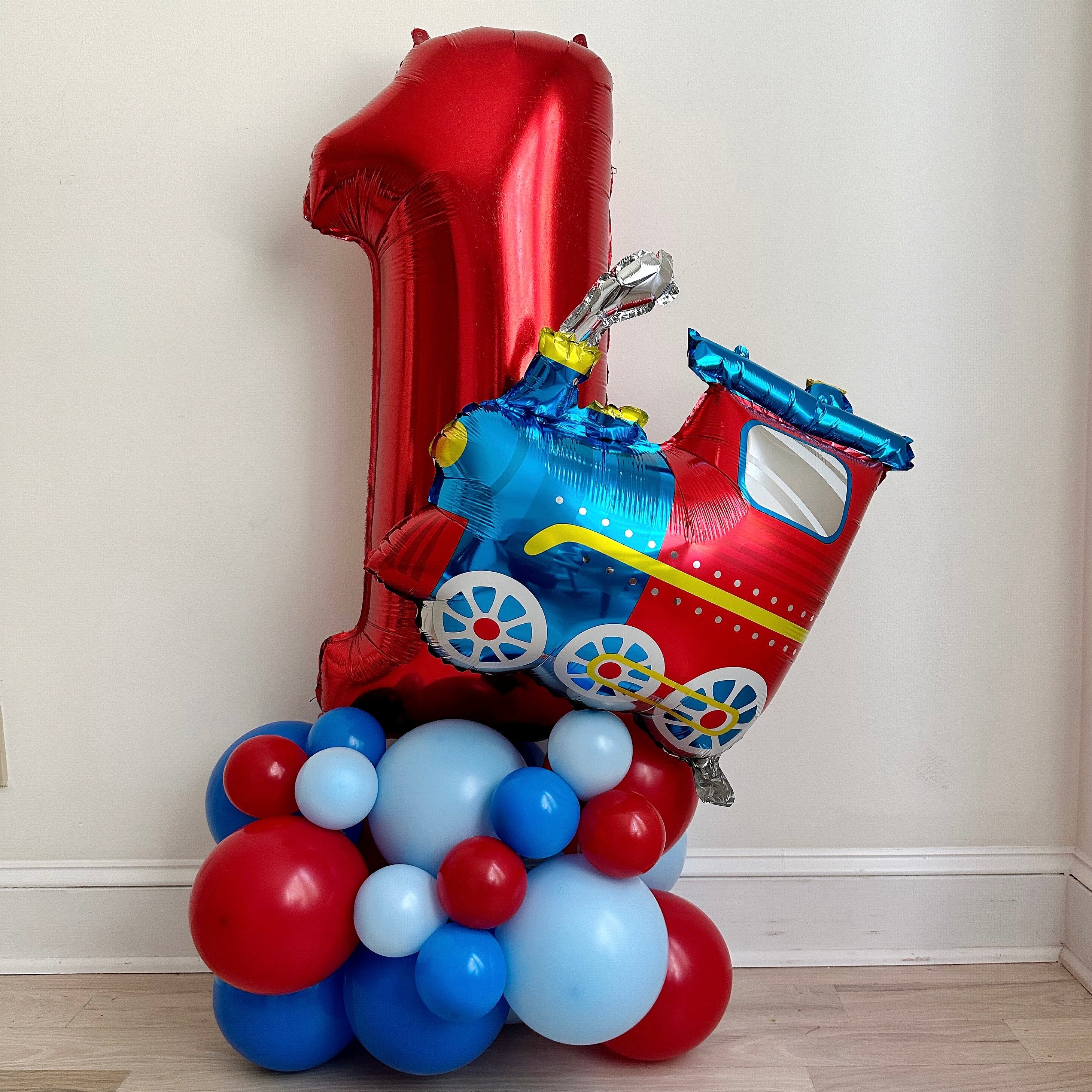 Train Balloon Stack Choo Choo Train 1st Birthday Balloon Tower, Train Decorations, Train ...