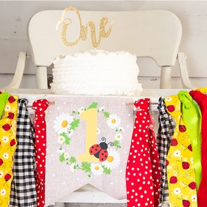 FINAL SALE Ladybug 1st Birthday Highchair Banner, Ladybug First Birthday Party Decorations, Little Ladybug, HC070