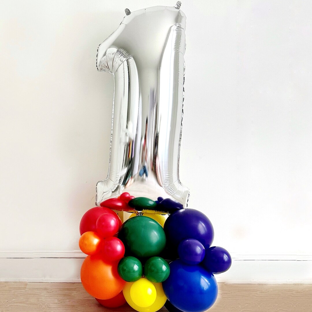 Rainbow 1st Birthday Balloon Tower, Colorful First Birthday Decoration — free download