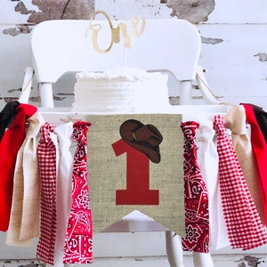 FINAL SALE Rot erste Rodeo Banner, Western 1. Geburtstag Dekor, Cowboy Hochstuhl Banner, Cowboy Hochstuhl Girlande, Western erster Geburtstag