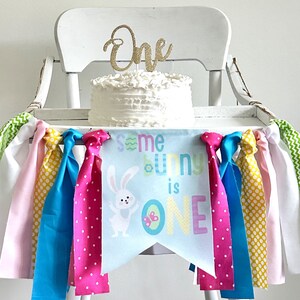 FINAL SALE Easter First Birthday Decor, Easter Highchair Banner, Easter Bunny Banner, Some Bunny is One, Easter Birthday Party Banner, HC096