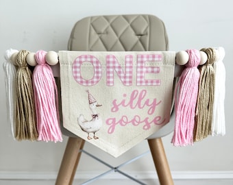 One Silly Goose Banner, First Birthday Decorations, Silly Goose Birthday, High Chair Banner, One Banner, Cake Smash Decorations