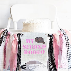 FINAL SALE Pink My Second Rodeo Banner, Western 2nd Birthday Decor, Cowgirl Highchair Banner, Cowboy High Chair Garland, Western Birthday