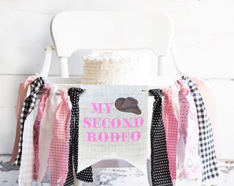 Pink My Second Rodeo Banner, Western 2nd Birthday Decor, Cowgirl Highchair Banner, Cowboy High Chair Garland, Western Birthday, HC902