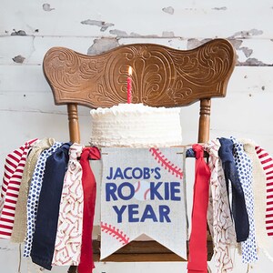 Personalized Rookie of the Year Baseball First Birthday Banner, Baseball Party Banner, Baseball Highchair Banner, First Birthday, HC087