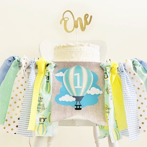 FINAL SALE Up Up and Away Party, Hot Air Balloon Party Decor, 1st Birthday High Chair Banner, Smash Cake Decor, Highchair Banner Boy, HC058