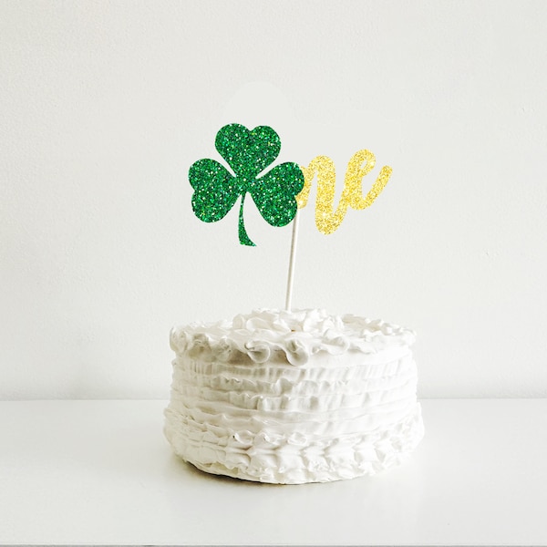 St Patrick's One Cake Topper, Clover 1st Birthday Glitter Party Cake Topper, Shamrock First Birthday Cupcake Topper, 1 Year Old Party Decor