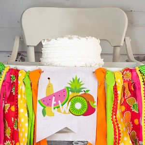 FINAL SALE Tutti Frutti Second Birthday Party Decor, Tutti Frutti 2nd Birthday Party, Twotutti Frutti Highchair Banner, Fruit Birthday Party