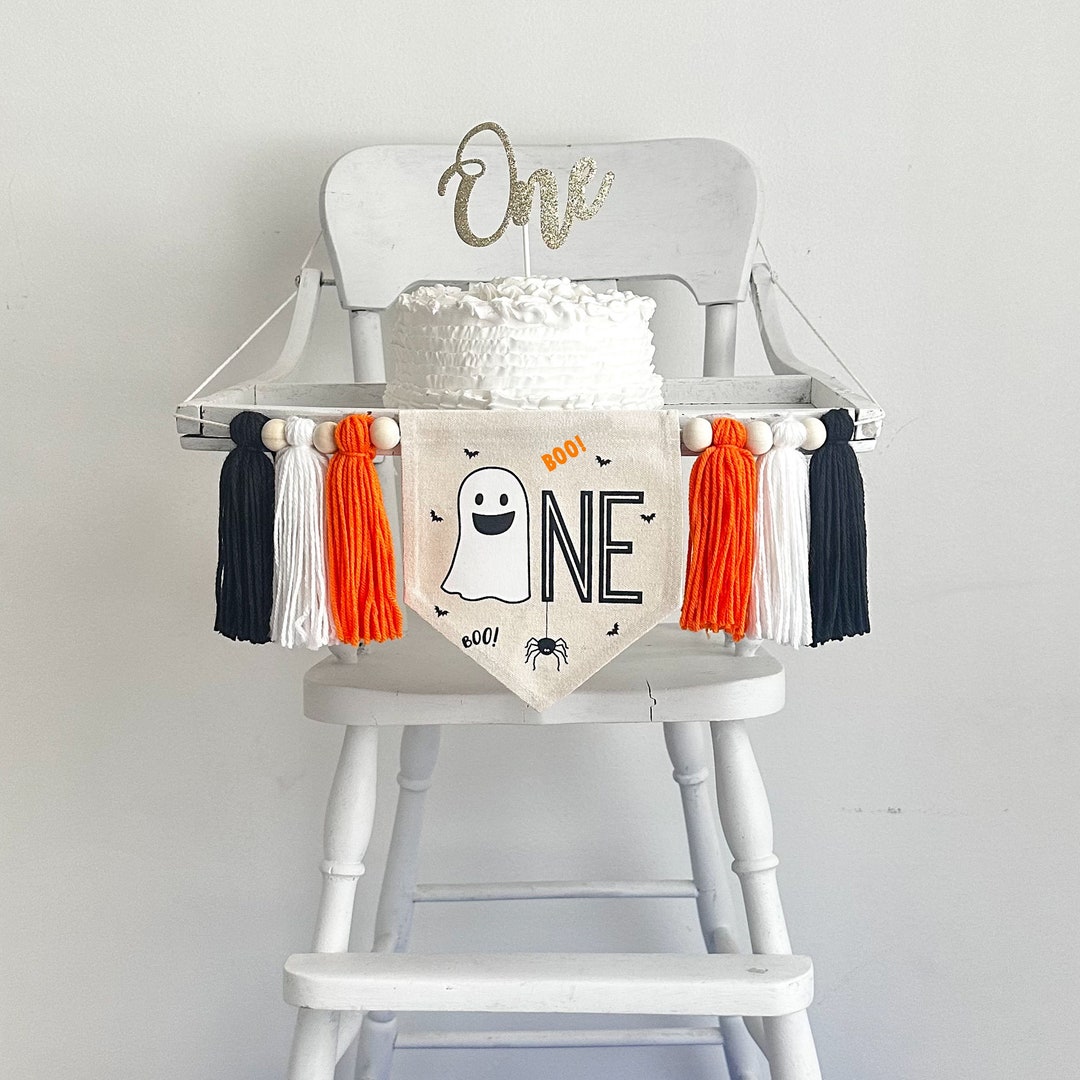 Spooky One Groovy Birthday High Chair Banner - Halloween 1st Birthday Decor, Boho Ghost Garland - View #2