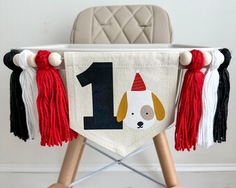 Baby First Birthday, Dog Birthday Decorations, Puppy Decorations for Party, High Chair Banner,  One Banner, Let's Pawty, Tassel Garland