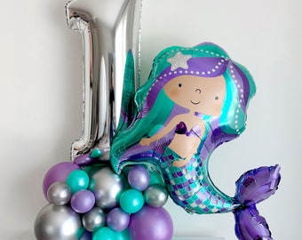 Ballontoren zeemeermin 1e verjaardag, Oneder the Sea eerste verjaardagsdecoratie, Under the Sea-verjaardagsfeestje, vier een ballondecor