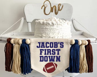 First Down 1st Birthday High Chair Banner, Custom Football Decorations, Sports First Birthday Party Tassel Banner, Personalized Sign