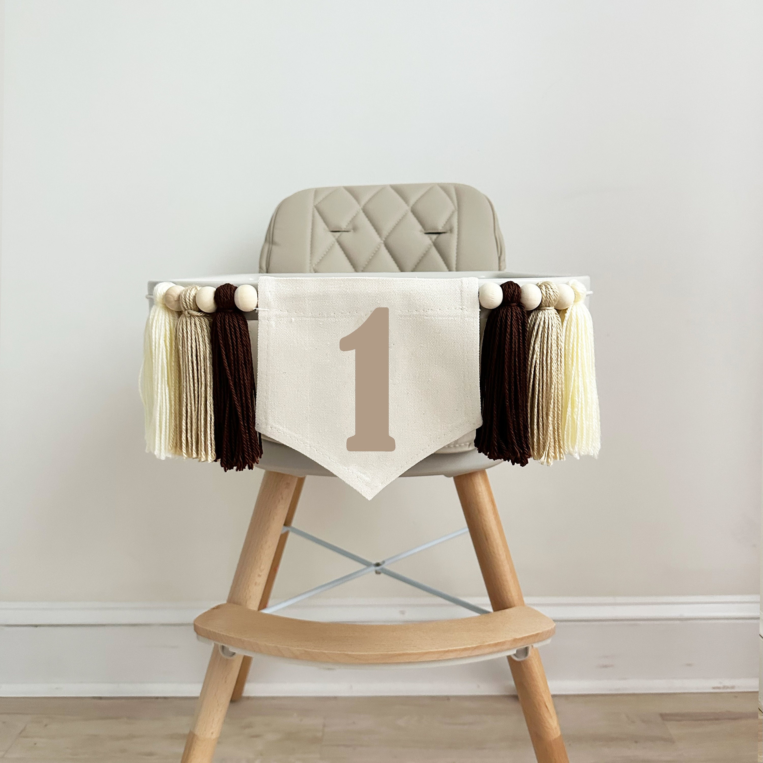 1st Birthday High Chair Banner, Neutral First Birthday Party Decorations, Boho Yarn Tassel Banner, Cake Smash Decor, Photo Prop Sign, Brown