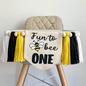 Decoraciones para fiesta de primer cumpleaños de Fun to Bee One, pancarta para trona de primer cumpleaños de Bumblebee, decoración temática del primer día de las abejas, letrero Little Honey
