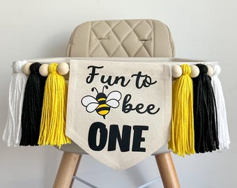 Fun to Bee One 1st Birthday Party Decorations, Bumblebee First Birthday High Chair Banner, First Bee Day Theme Décor, Little Honey Sign