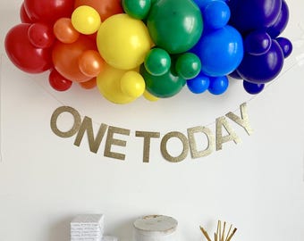 Rainbow 1st Birthday Balloon Garland, Colorful First Birthday Decoration, Rainbow First Birthday Party, Celebrate One Balloon Decor