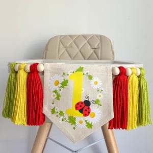 Decoraciones para fiesta de primer cumpleaños de mariquita, pancarta para silla alta de primer cumpleaños de Little Bug, decoración temática de primer cumpleaños de Daisy, letrero floral de mariquita