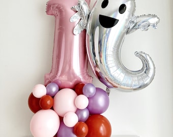 Halloween 1st Birthday Balloon Tower, Pink Ghost First Birthday Decoration, One Spooky Ghoul Birthday Party, Celebrate One Balloon Decor
