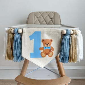 Tema di compleanno a tema orsacchiotto, striscione per seggiolone, primo compleanno dell'orsacchiotto, festa dell'orsacchiotto, decorazioni per feste per bambini, bambino di 1 anno