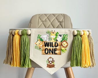 Wild One 1st Birthday Decorations, Wild Animals High Chair Banner, Safari First Birthday Sign, Jungle Décor, Zoo Theme Highchair Banner