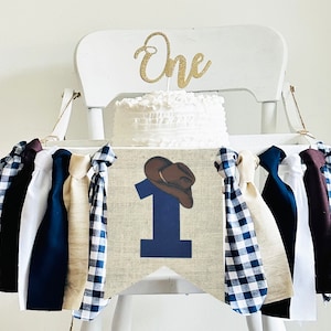 FINAL SALE Navy Erstes Rodeo Banner, Western 1. Geburtstag Dekor, Cowboy Hochstuhl Banner, Cowboy Hochstuhl Girlande, Western Erster Geburtstag