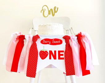 Highchair Banner: Strawberry 1st Birthday - Berry Sweet Party Decor