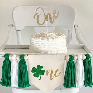 Lucky One 1st Birthday Tassel Banner, St Patrick's Day Highchair Decoration,  Shamrock First Birthday Party Sign, Clover Cake Smash Pennant