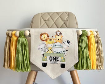 Wild One 1st Birthday Decorations, Wild Animals High Chair Banner, Safari First Birthday Sign, Jungle Décor, Zoo Theme Highchair Banner