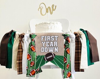 First Year Down Banner: Football Theme 1st Birthday - Highchair Party Decor