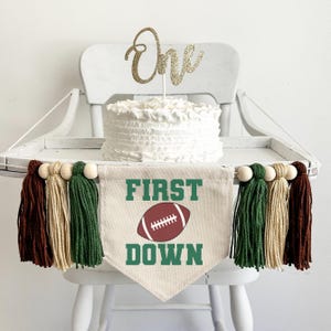 First Down 1st Birthday High Chair Banner, Football Decorations, Sports First Birthday Party Tassel Banner, Cake Smash Props, Highchair Sign