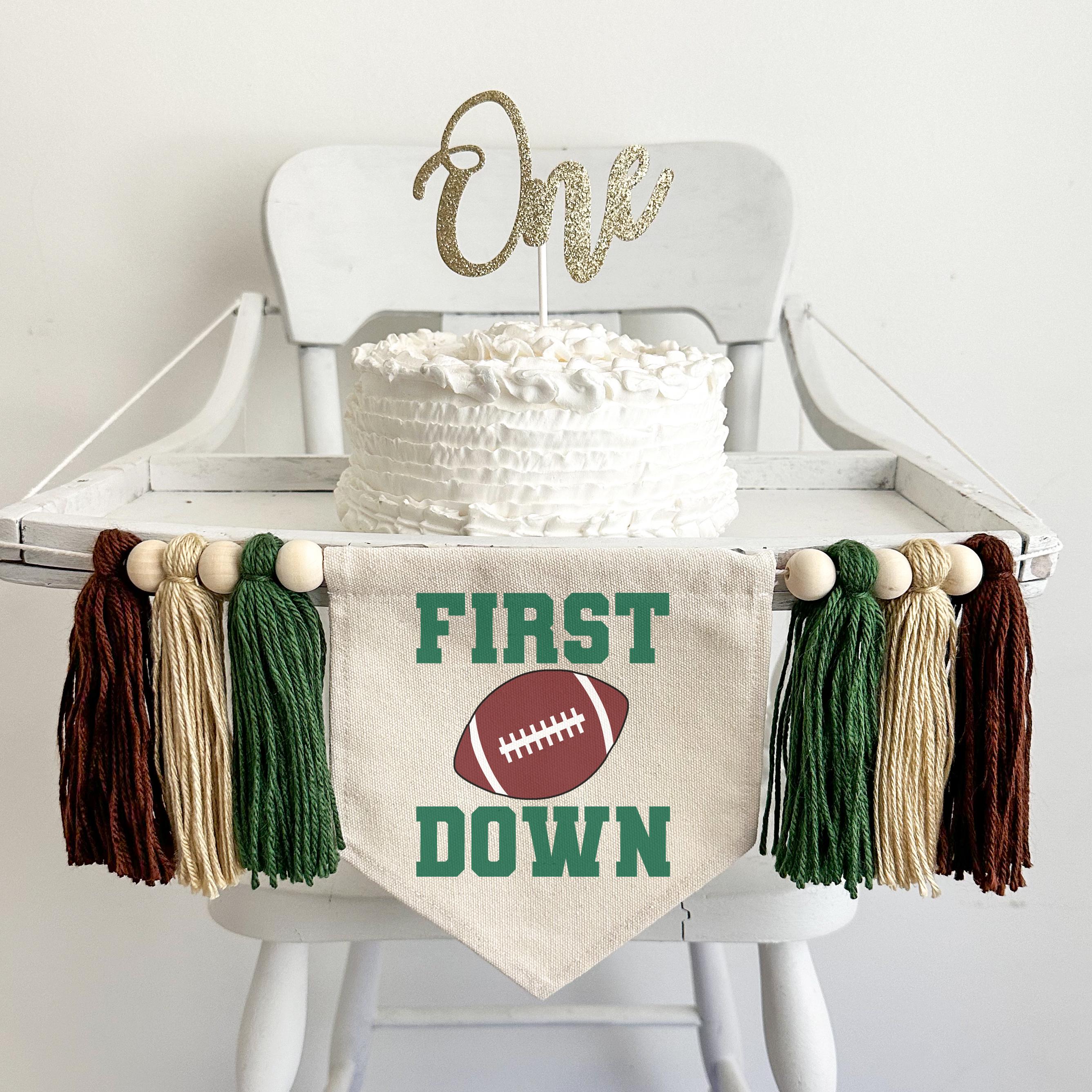 First Down 1st Birthday High Chair Banner, Football Decorations, Sports First Birthday Party Tassel Banner, Cake Smash Props, Highchair Sign
