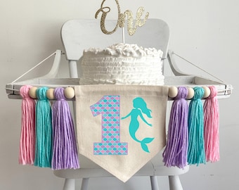 Mermaid 1st Birthday Party Decorations, Under the Sea First Birthday High Chair Banner, Oneder the Sea Mermaid First Birthday Theme Décor