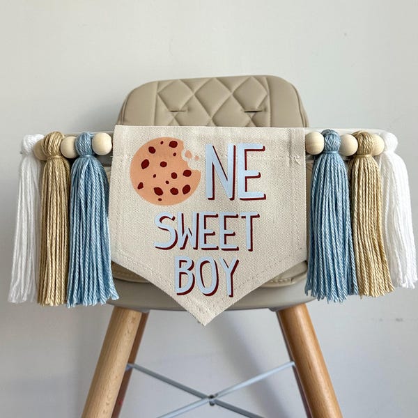 Cookie 1st Birthday Party Decorations, Chocolate Chip Cookie High Chair Banner, Milk and Cookies First Birthday Décor, One Sweet Boy Sign