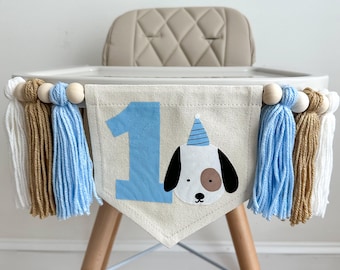 Dog Birthday Decorations, Baby First Birthday, Puppy Decorations for Party, High Chair Banner, Let's Pawty, One Banner, Tassel Garland